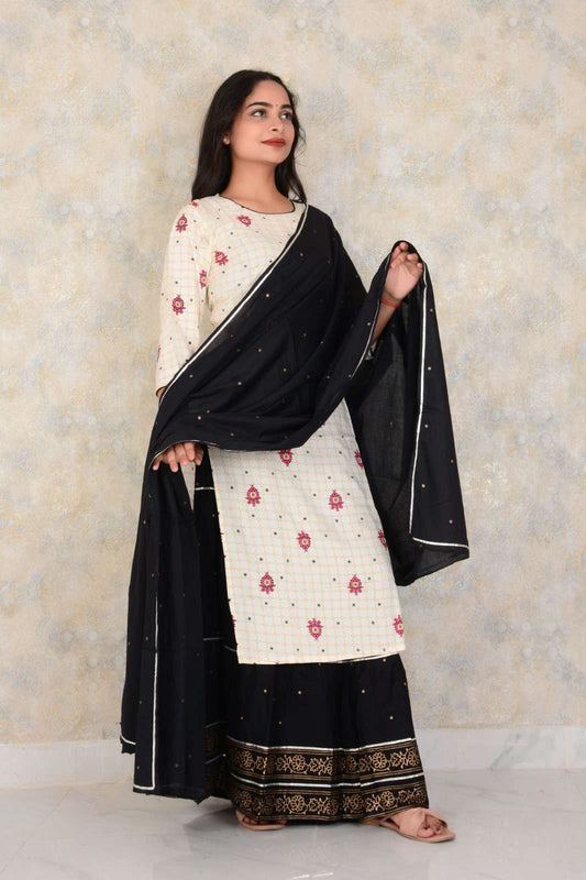 Beautiful Rayon Straight Printed Kurti Skirt And Dupatta Set