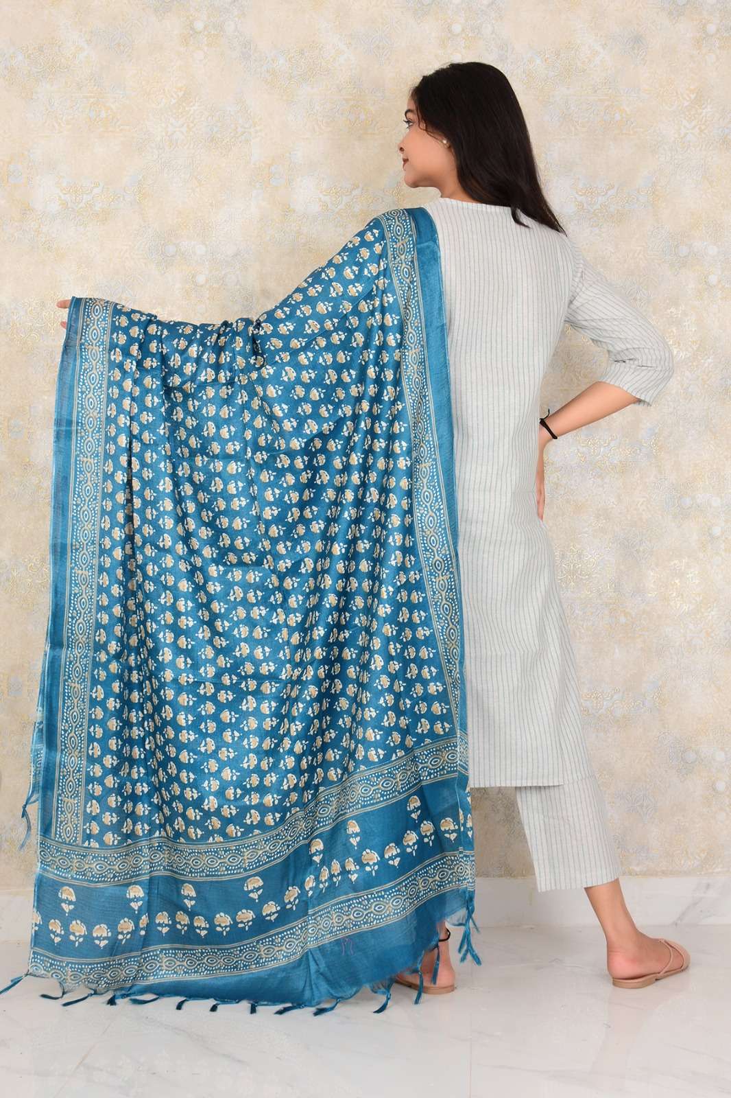Beautiful South Cotton Straight Kurti Pant And Printed Silk Dupatta Set