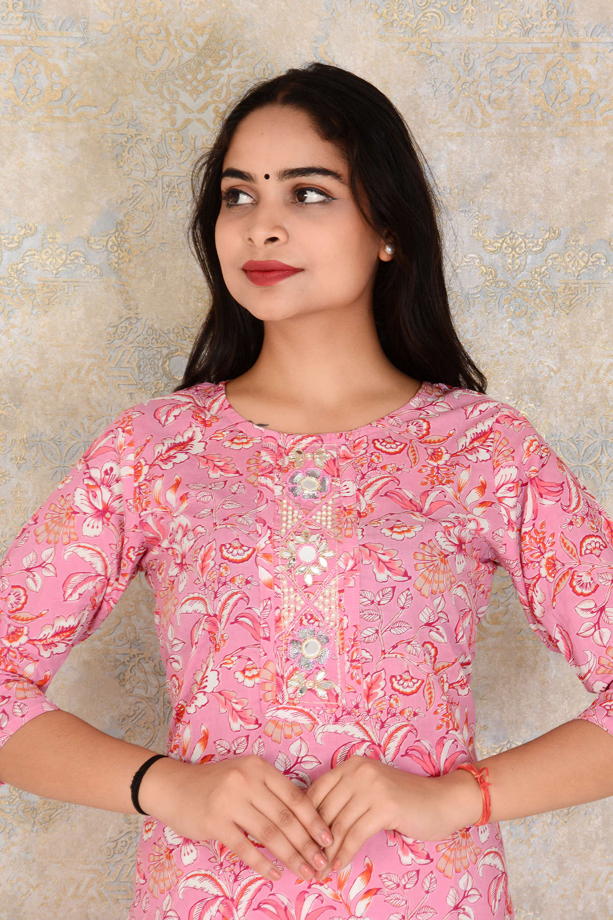 Cotton Printed Straight Embroidery Work Single Kurti For Girls And Women