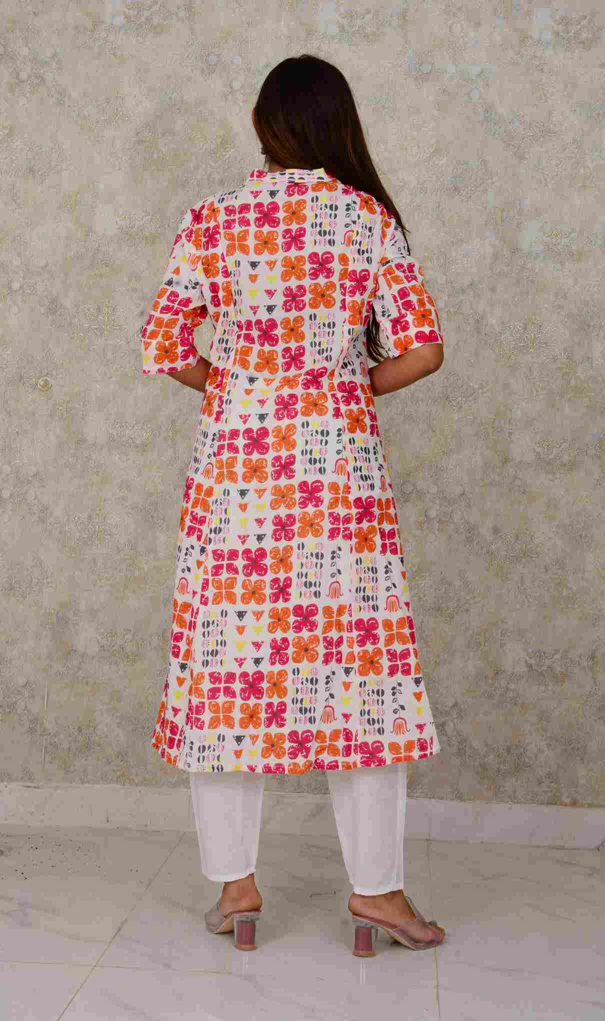 Multicolour Cotton Fabric Printed A-line  Kurti  And Pant Set