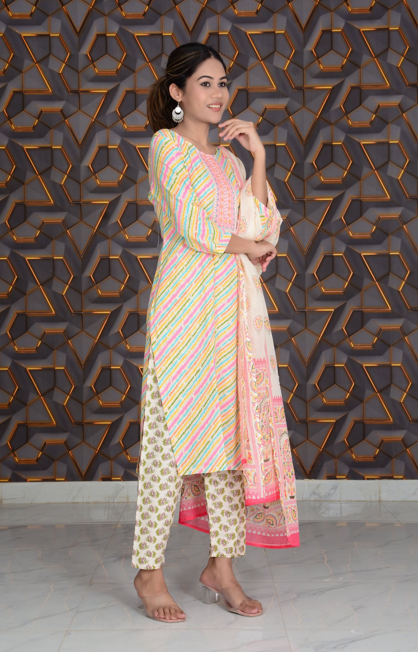 Yellow Embroidery Work Rayon Straight Kurti And Pant With Dupatta Set