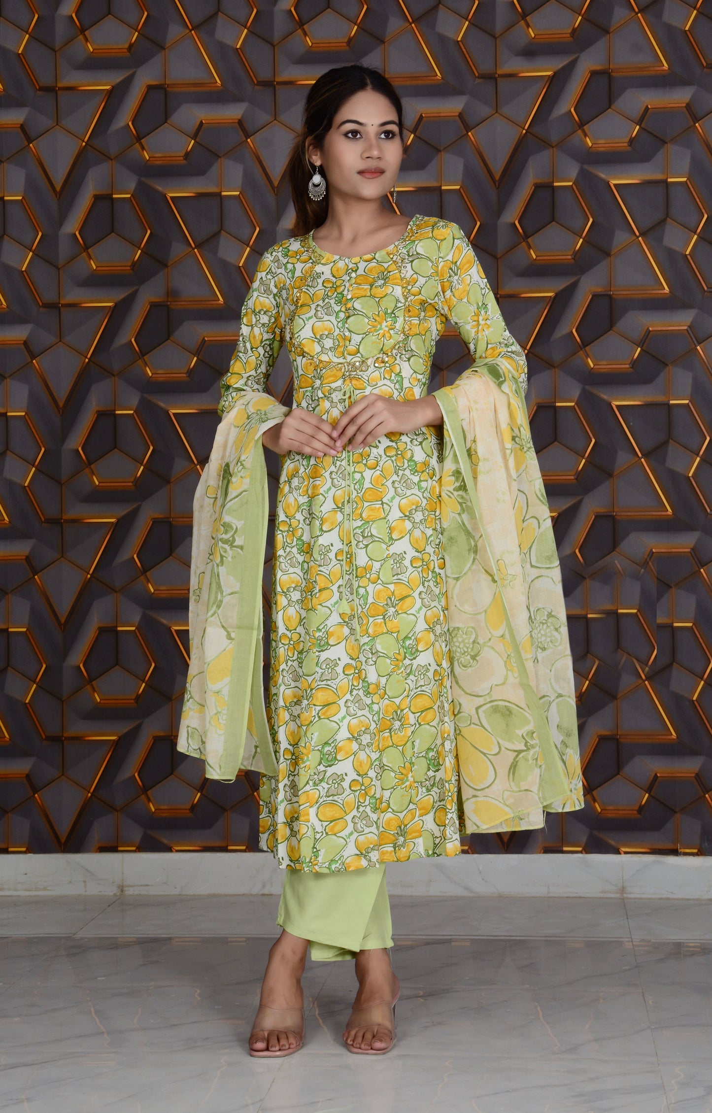 Green Embroidery Work Rayon Straight Kurti And Pant With Dupatta Set