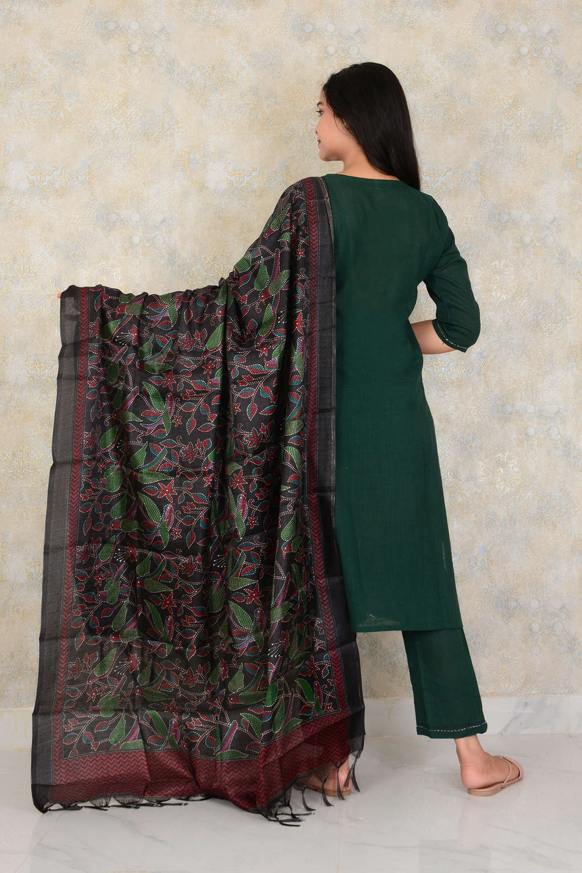 Premium South Cotton Straight Kurti Pant And Printed Silk Dupatta Set