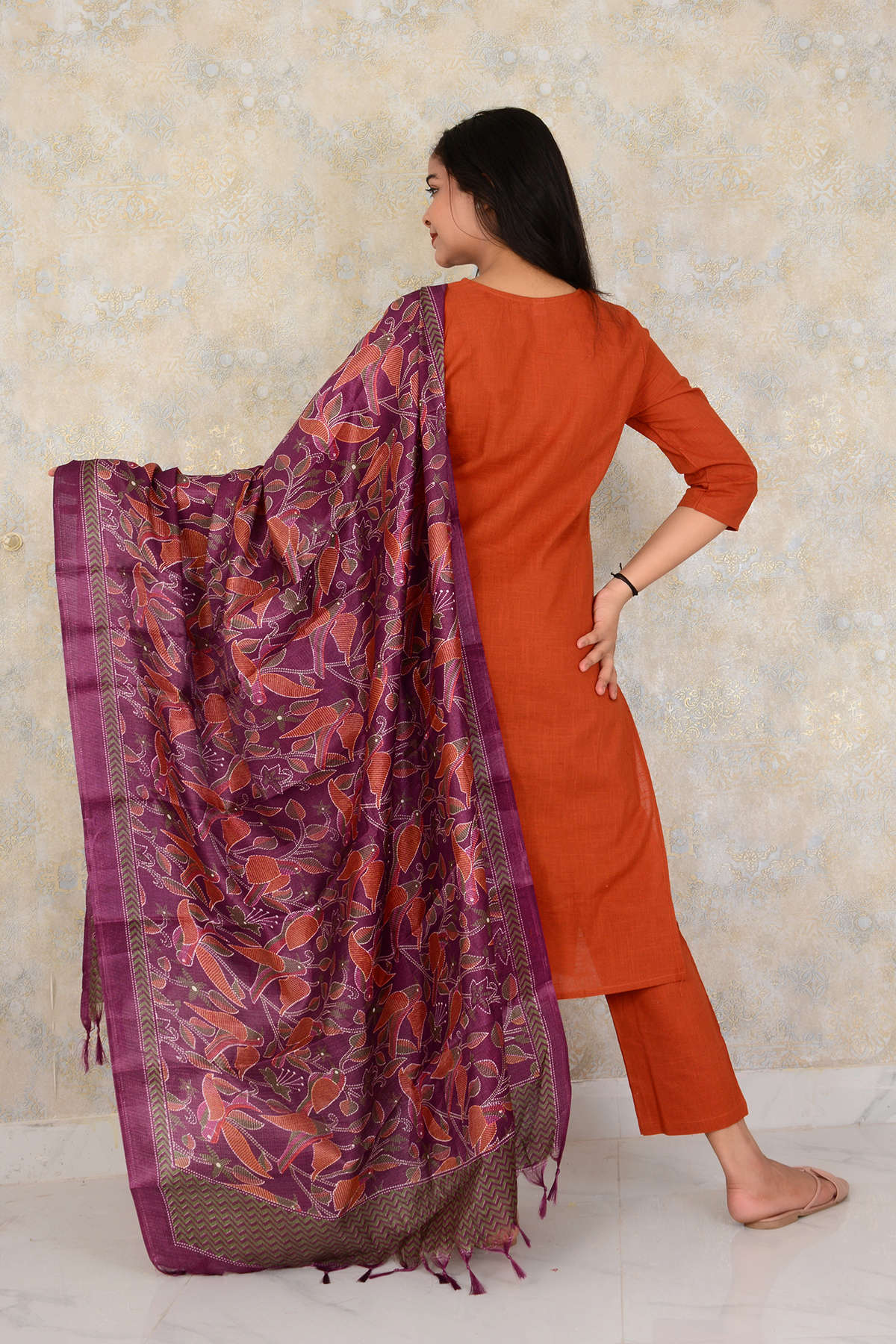 Premium South Cotton Straight Kurti Pant And Printed Silk Dupatta Set