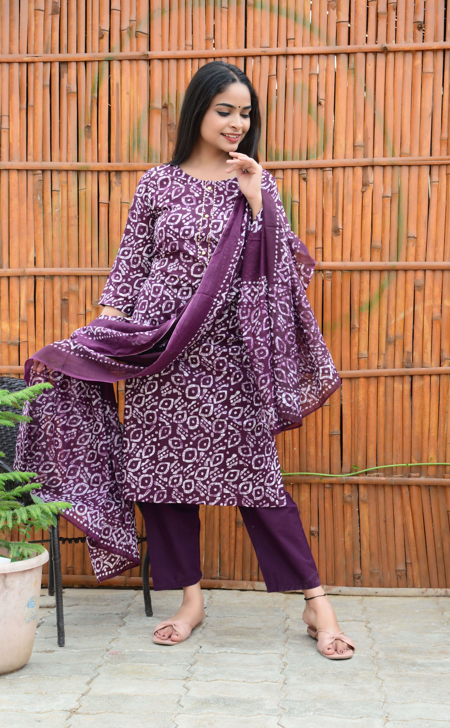 Printed Cotton Kurti Pant and Printed Dupatta Set