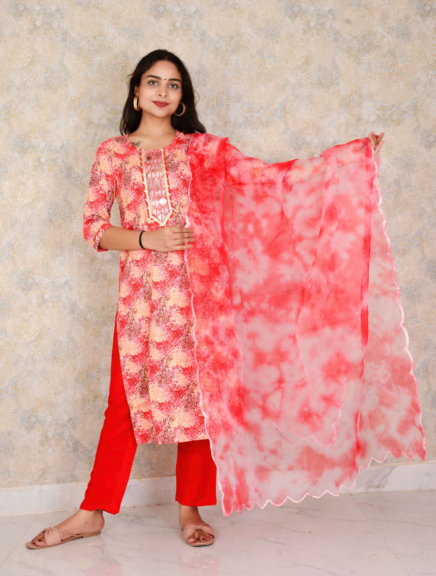 Silk Fabric Printed Embroidery Work Kurti Pant and Dupatta Set
