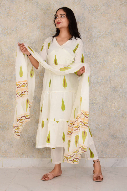 Soft Cotton Fabric Printed Anarkali Kurti Pant And Dupatta Set